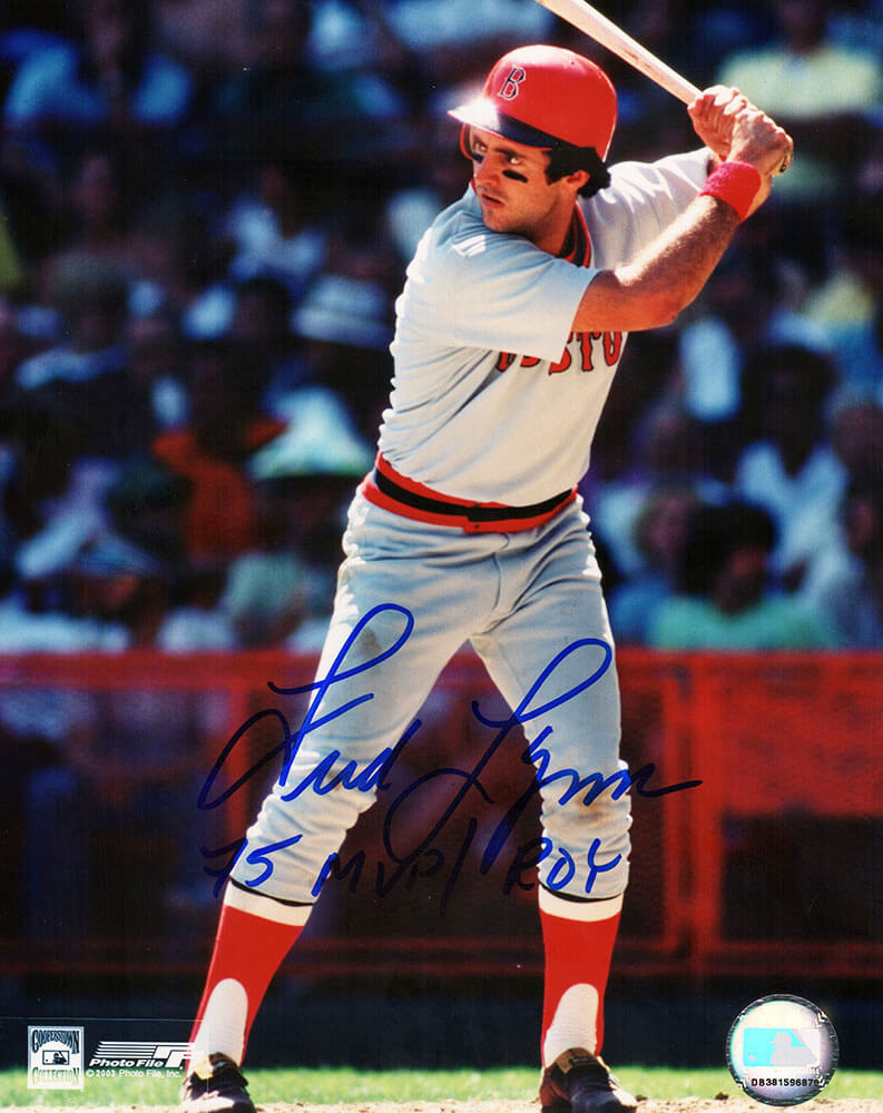 Fred Lynn Signed Boston Red Sox Batting 8x10 Photo w/75 MVP-ROY