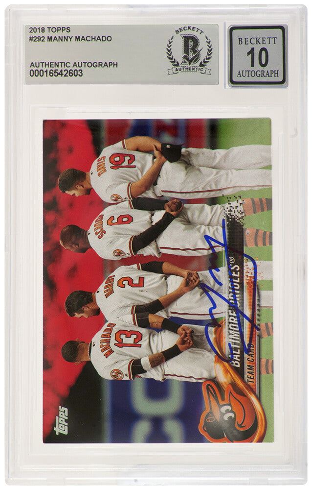 Manny Machado Signed Baltimore Orioles 2018 Topps Baseball Card #292 (Beckett / Auto Grade 10)