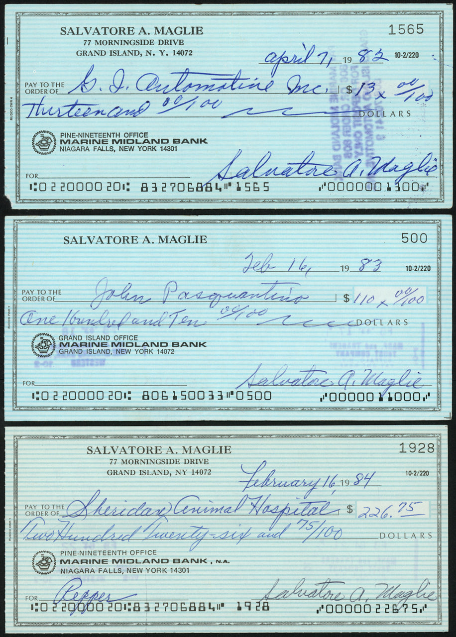 Sal Maglie Autographed 3x6 Check Brooklyn Dodgers, New York Yankees Lot Of 30 SKU #147841