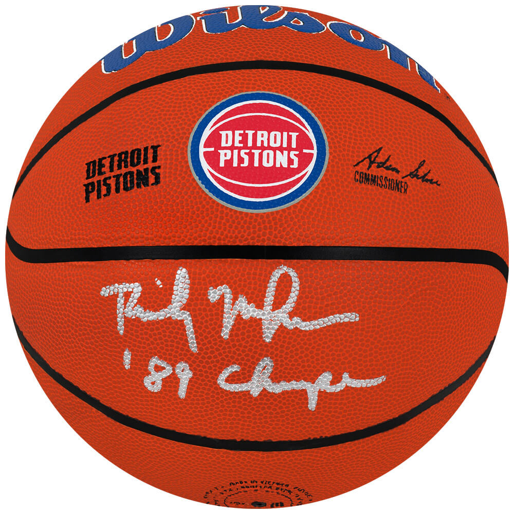 Rick Mahorn Signed Detroit Pistons Logo Wilson NBA Basketball w/89 Champs
