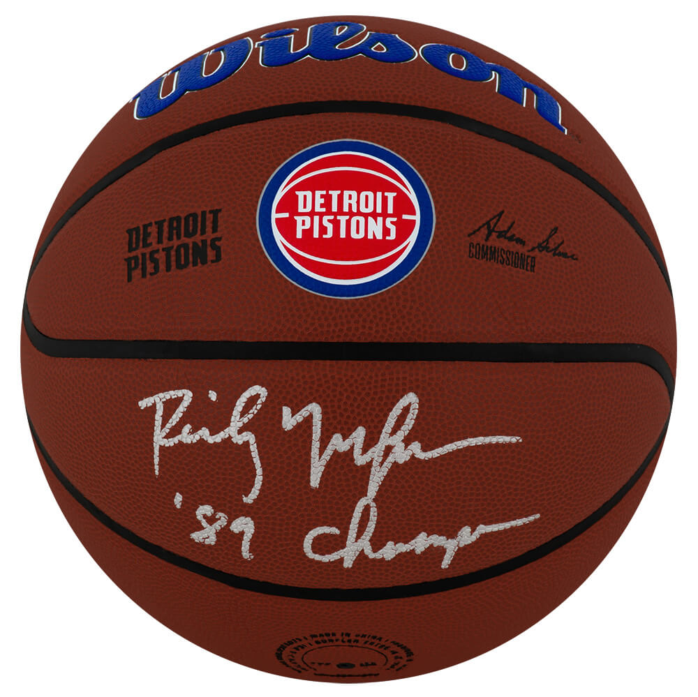 Rick Mahorn Signed Detroit Pistons Logo Wilson Alliance NBA Basketball w/89 Champs