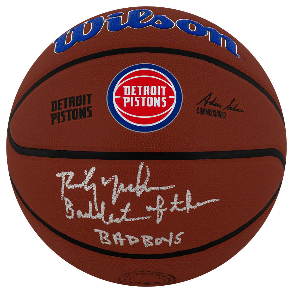 Rick Mahorn Signed Detroit Pistons Logo Wilson Alliance NBA Basketball w/Baddest of the Bad Boys