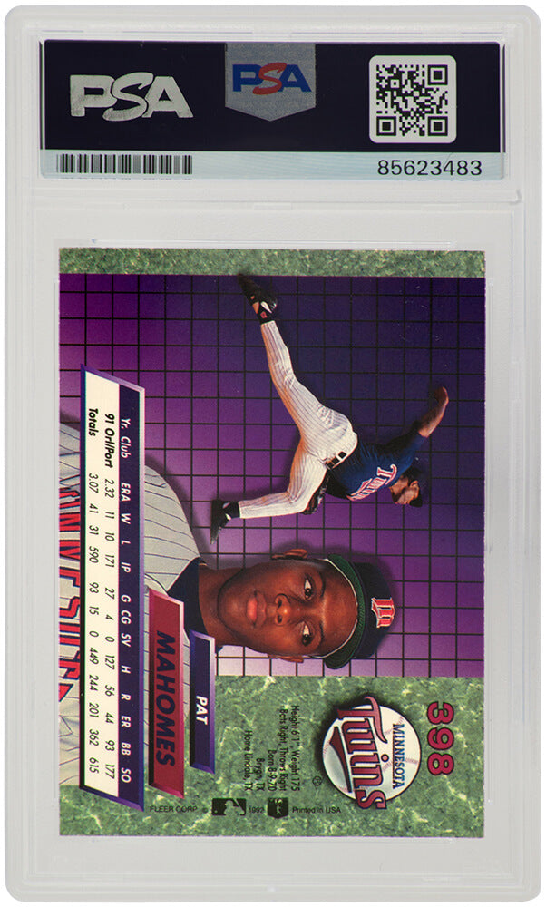 Pat (Patrick) Mahomes Sr. Signed Twins 1992 Fleer Ultra Rookie Baseball Card #398 - (PSA Encapsulated)