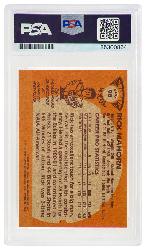 Rick Mahorn Signed Washington Bullets 1981-82 Topps Rookie Basketball Card #98E - (PSA Encapsulated)