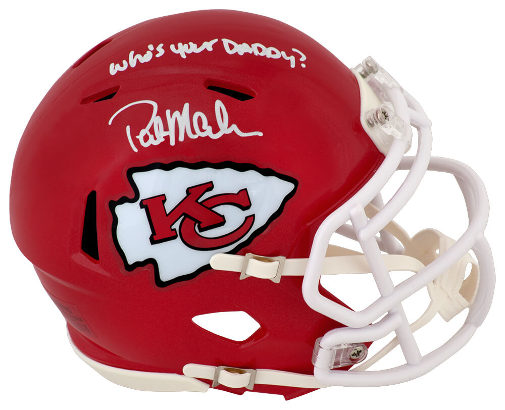 Pat (Patrick) Mahomes Sr. Signed Kansas City Chiefs Riddell Speed Mini Helmet w/Who's Your Daddy?