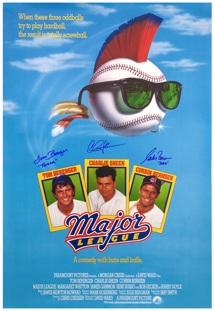 Charlie Sheen, Corbin Bernsen & Tom Berenger Signed Major League 27x40 Full Size Movie Poster w/Taylor, Dorn