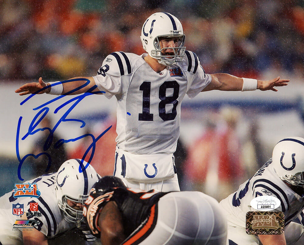 Peyton Manning Signed Indianapolis Colts SB XLI Signaling At Line 8x10 Photo- (JSA)