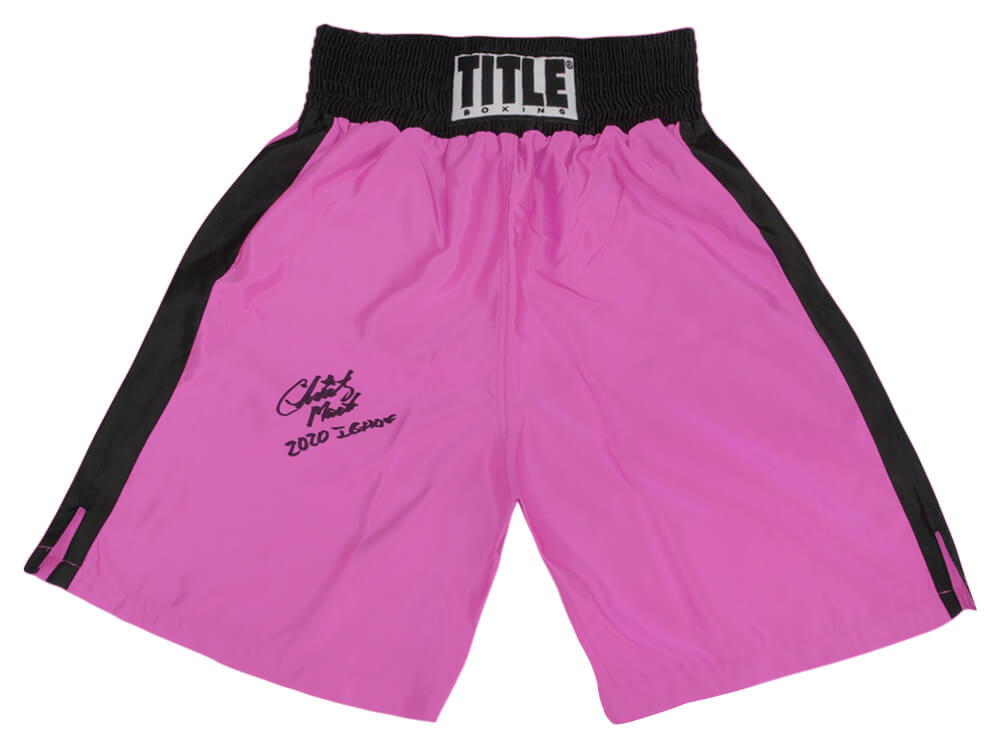 Christy Martin Signed Title Pink & Black Women's Boxing Trunks w/2020 IB HOF