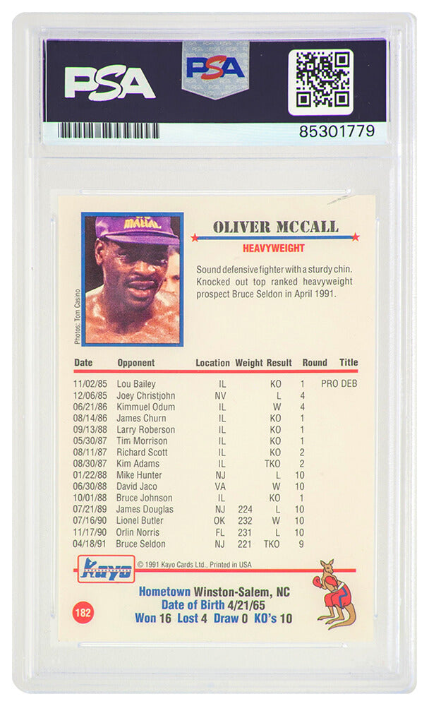 Oliver McCall Signed 1991 Kayo Boxing Card #182 w/Atomic Bull - (PSA Encapsulated)