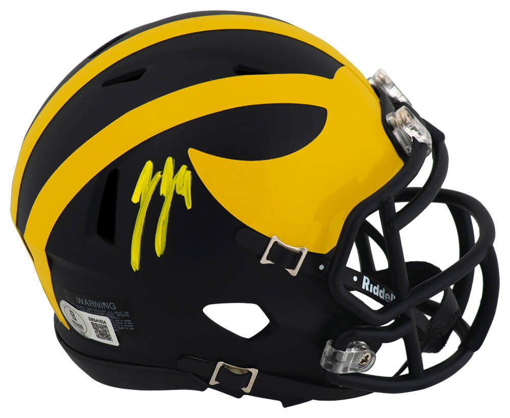 J.J. (JJ) McCarthy Signed Michigan Wolverines Riddell Speed Mini Helmet (Beckett)