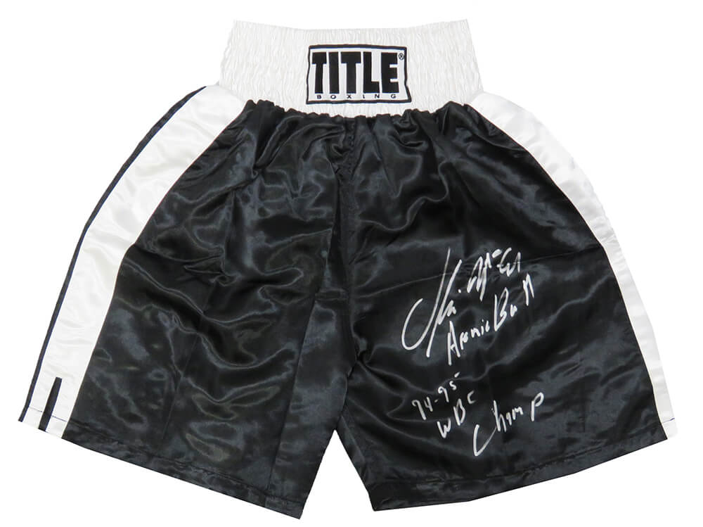 Oliver McCall Signed Title Black With White Trim Boxing Trunks w/Atomic Bull, 94-95 WBC Champ