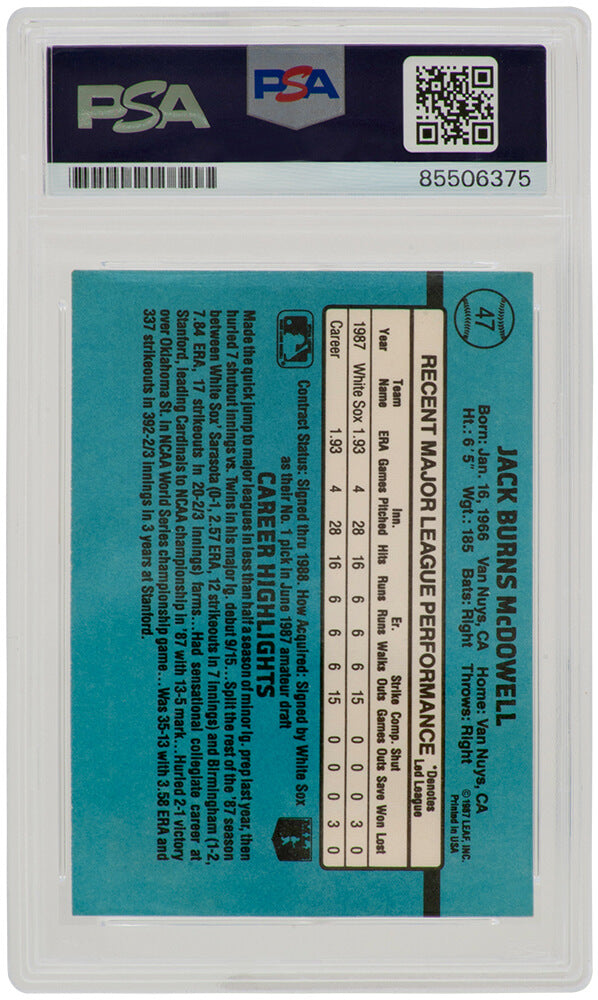 Jack McDowell Signed White Sox 1988 Donruss Rate Rookie Baseball Trading Card #47 - (PSA Encapsulated)