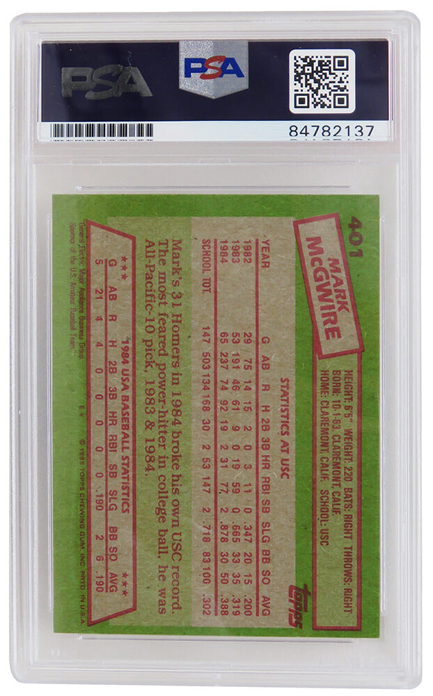 Mark McGwire Signed Team USA 1985 Topps Baseball Rookie Card #401 (PSA Encapsulated)