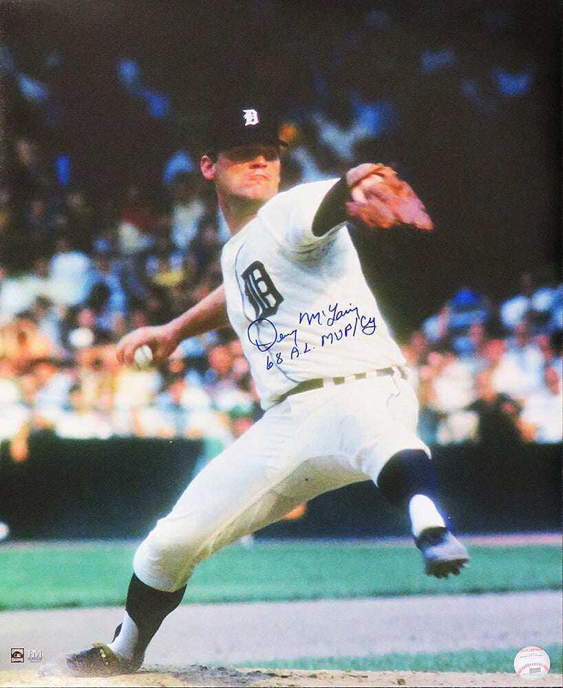 Denny McLain Signed Detroit Tigers Pitching Action 16x20 Photo w/68 AL MVP, CY