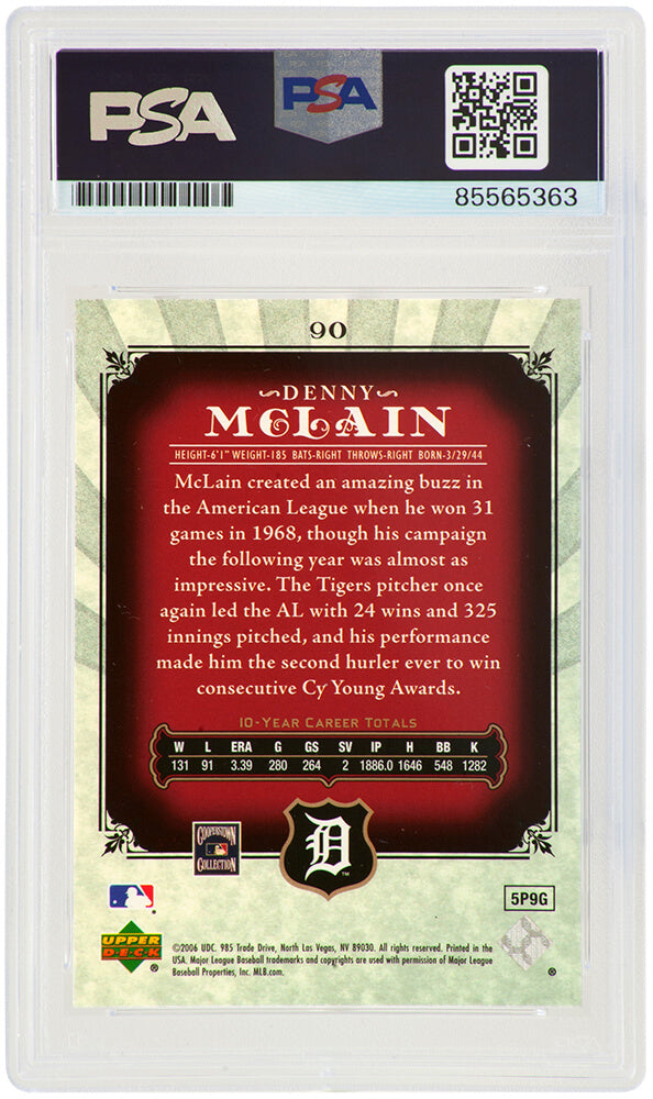 Denny McLain Signed Detroit Tigers 2006 SP Legendary Cuts Baseball Card #90 - (PSA Encapsulated)