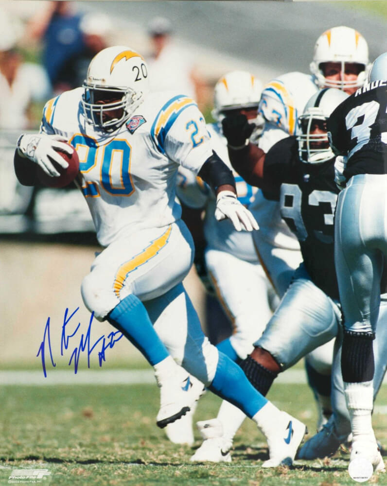 Natrone Means Signed Chargers White Jersey Action 16x20 Photo