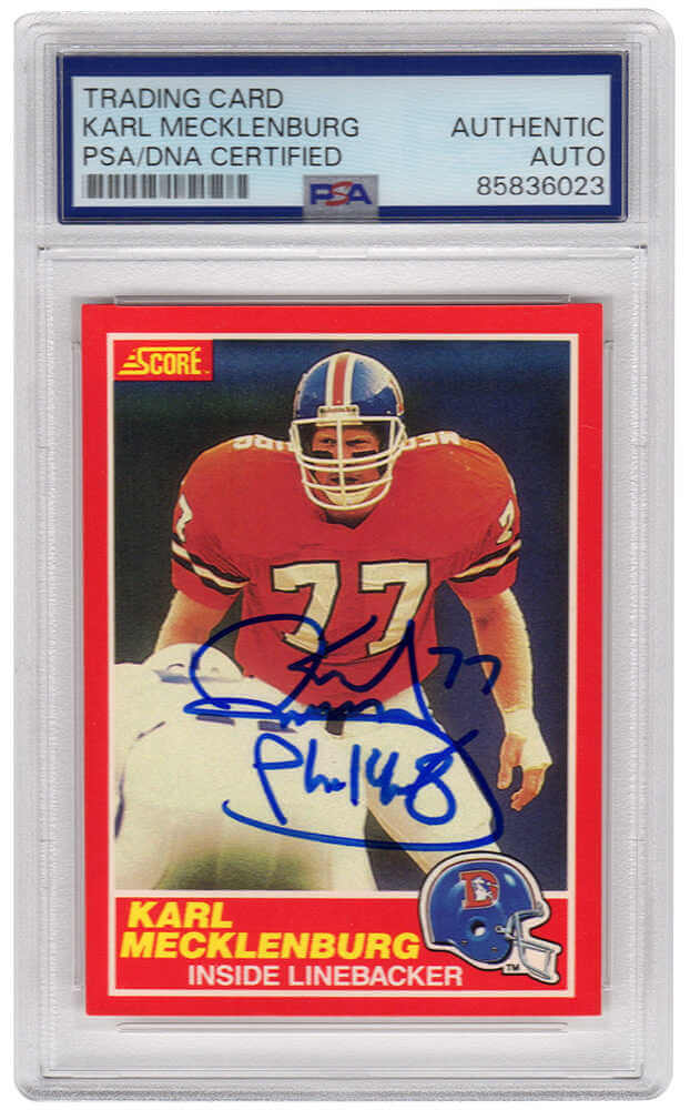 Karl Mecklenburg Signed Denver Broncos 1989 Score Football Trading Card #174 - (PSA Encapsulated)