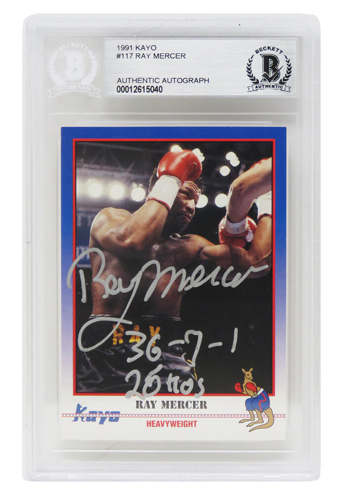 Ray Mercer Signed 1991 Kayo Boxing Trading Card #117 w/36-7-1, 26 KO's - (Beckett Encapsulated)