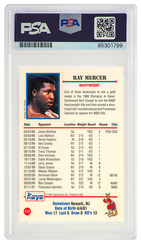 Ray Mercer Signed 1991 Kayo Boxing Trading Card #117 w/Merciless - (PSA Encapsulated)