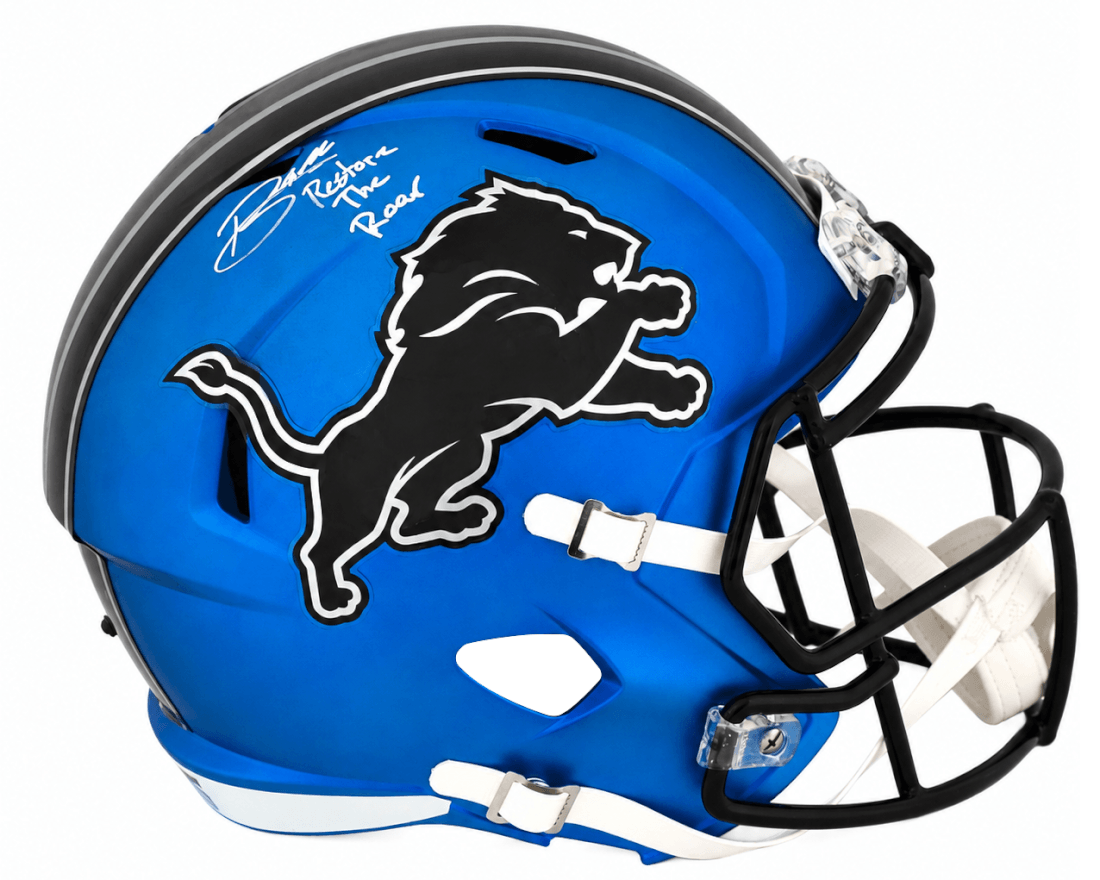 Blake Miller Signed Detroit Lions 2024 Alternate Blue Riddell Full Size Speed Replica Helmet w/Restore the Roar
