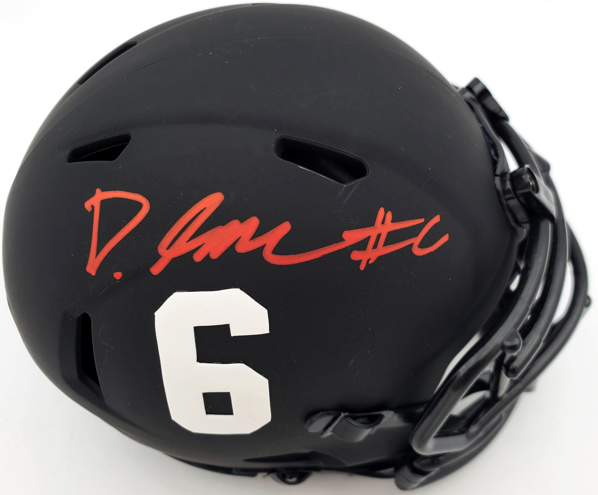 Devonta Smith Autographed Alabama Crimson Tide Eclipse Black Speed Mini Helmet Beckett BAS Stock #191980