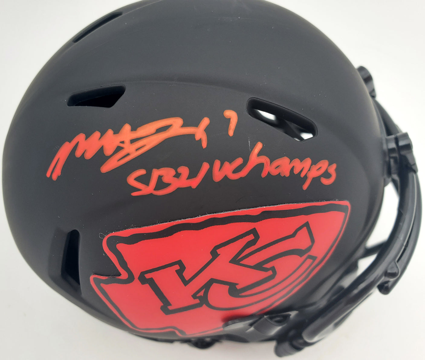 Mecole Hardman Autographed Kansas City Chiefs Eclipse Black Speed Mini Helmet "SB LIV Champs" Beckett BAS Stock #185786