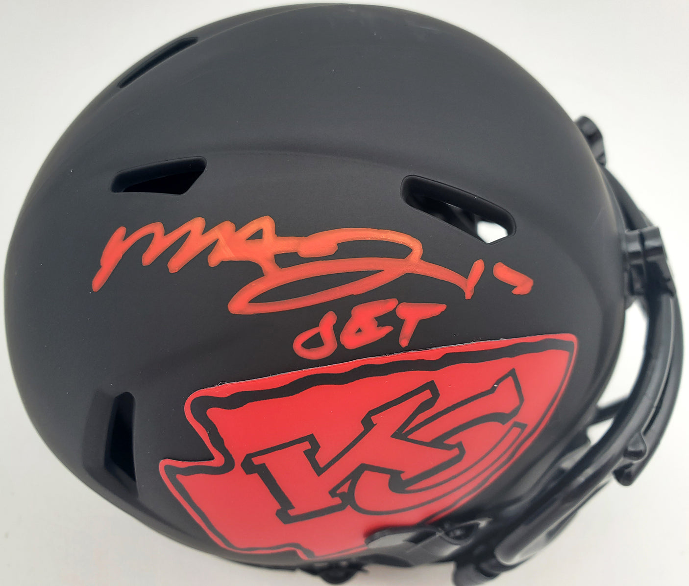 Mecole Hardman Autographed Kansas City Chiefs Eclipse Black Speed Mini Helmet "Jet" Beckett BAS Stock #185785