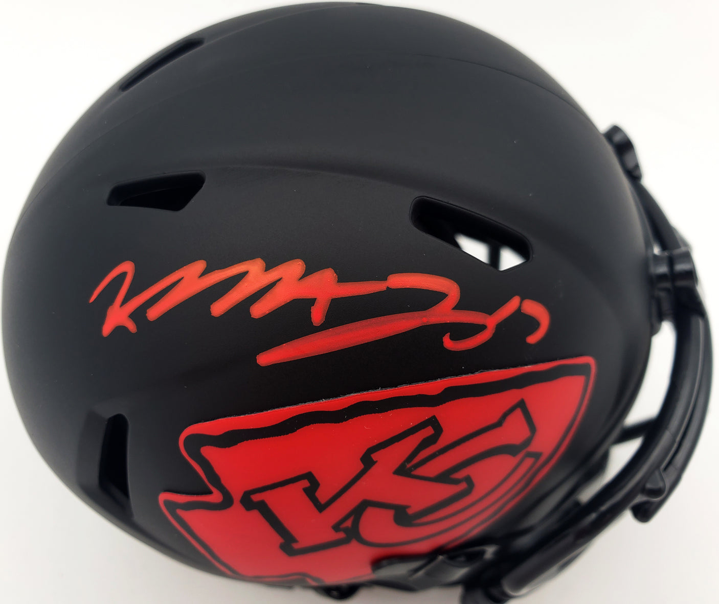 Mecole Hardman Autographed Kansas City Chiefs Eclipse Black Speed Mini Helmet Beckett BAS Stock #185784