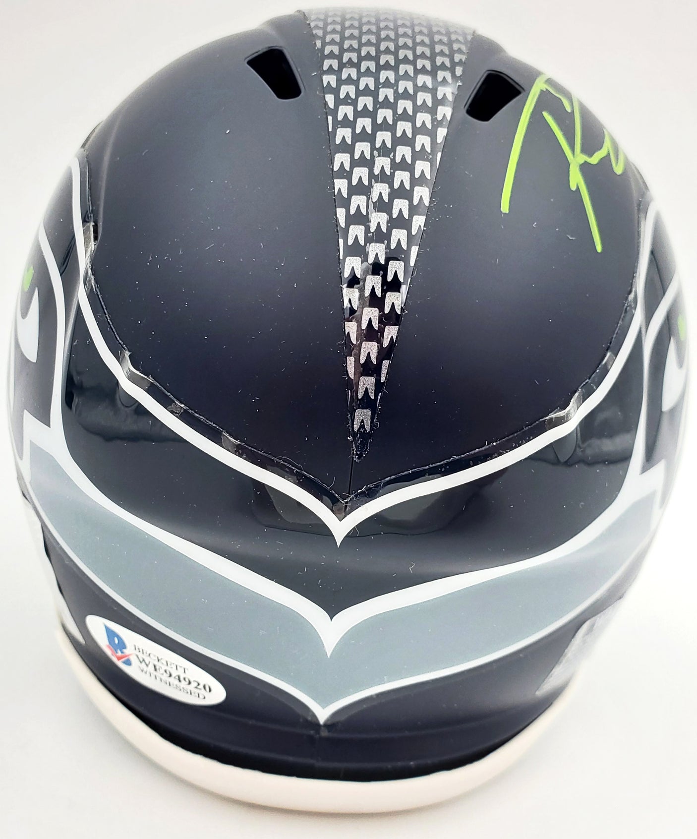 Russell Wilson Autographed Seattle Seahawks Speed Mini Helmet In Green RW Holo Stock #179111
