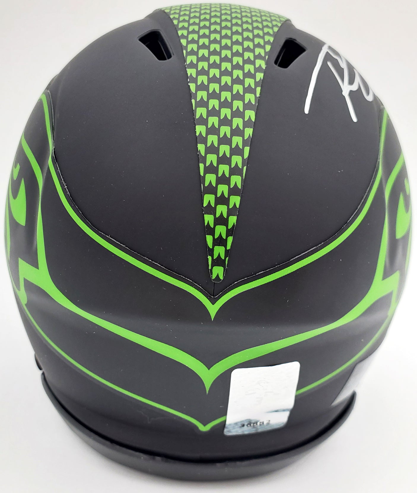 Russell Wilson Autographed Eclipse Black Seattle Seahawks Speed Mini Helmet In Silver RW Holo Stock #178961