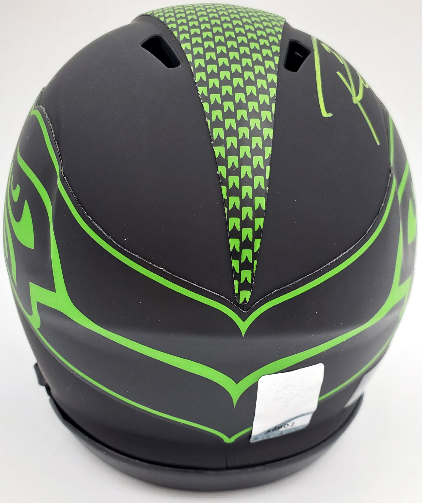 Russell Wilson Autographed Eclipse Black Seattle Seahawks Speed Mini Helmet In Green RW Holo Stock #178960