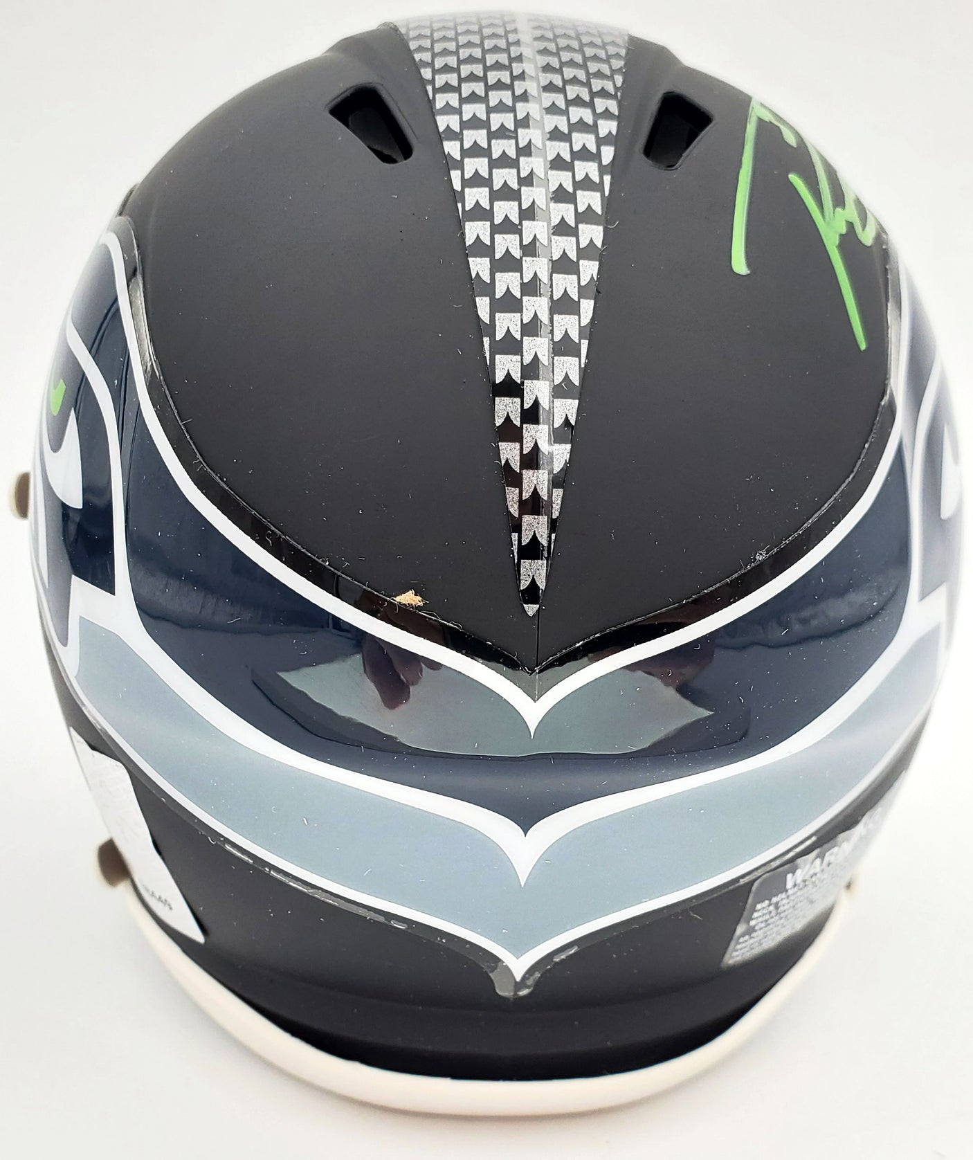 Russell Wilson Autographed Seattle Seahawks Matte Black Speed Mini Helmet In Green RW Holo Stock #145787