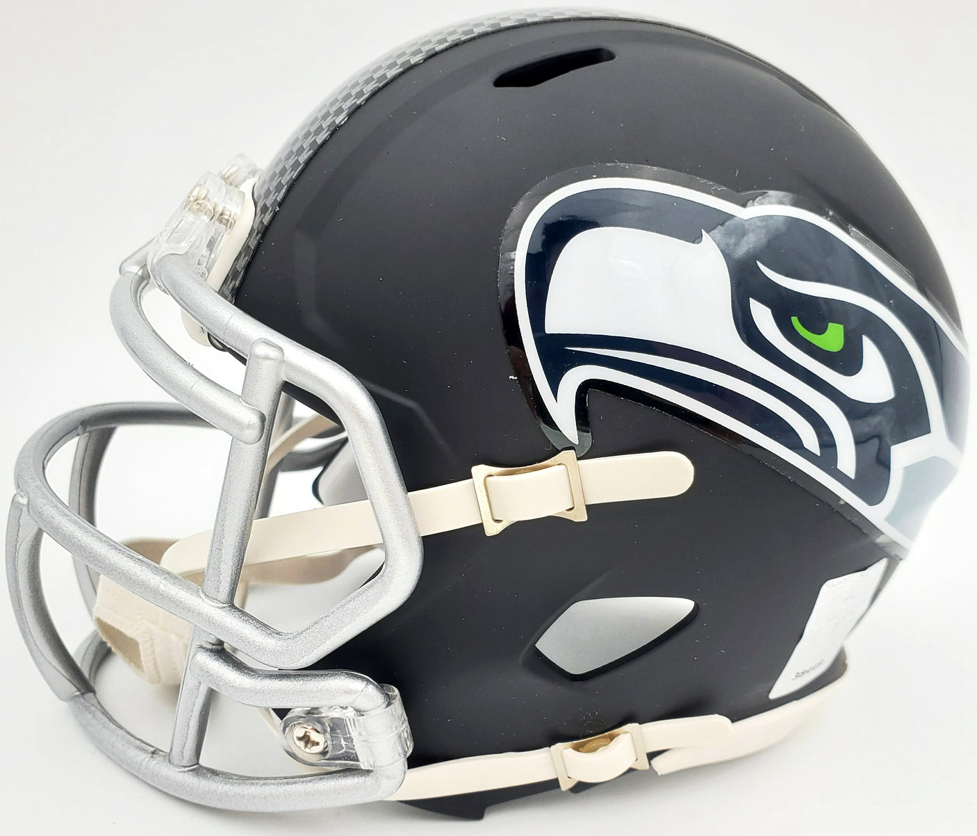 Russell Wilson Autographed Seattle Seahawks Matte Black Speed Mini Helmet In Green RW Holo Stock #145787