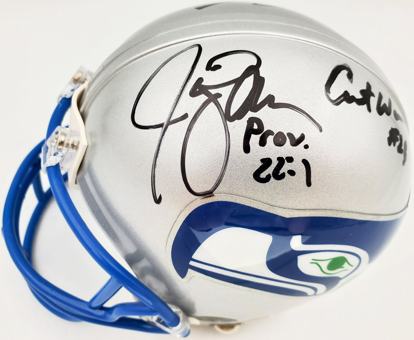 Seattle Seahawks Ring Of Honor Autographed Mini Helmet With 5 Signatures Including Steve Largent, Cortez Kennedy, Walter Jones, Jim Zorn & Curt Warner Beckett BAS & MCS Holo Stock #124681