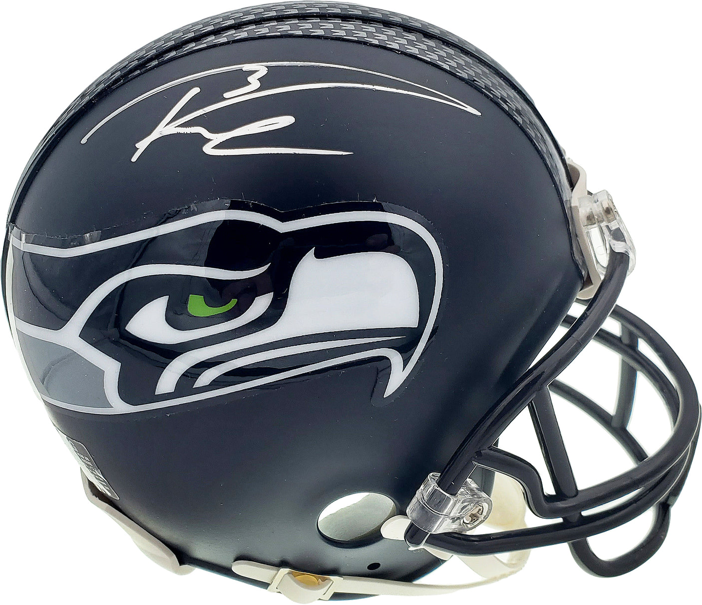 Russell Wilson Autographed Seattle Seahawks Mini Helmet In Silver RW Holo Stock #71469