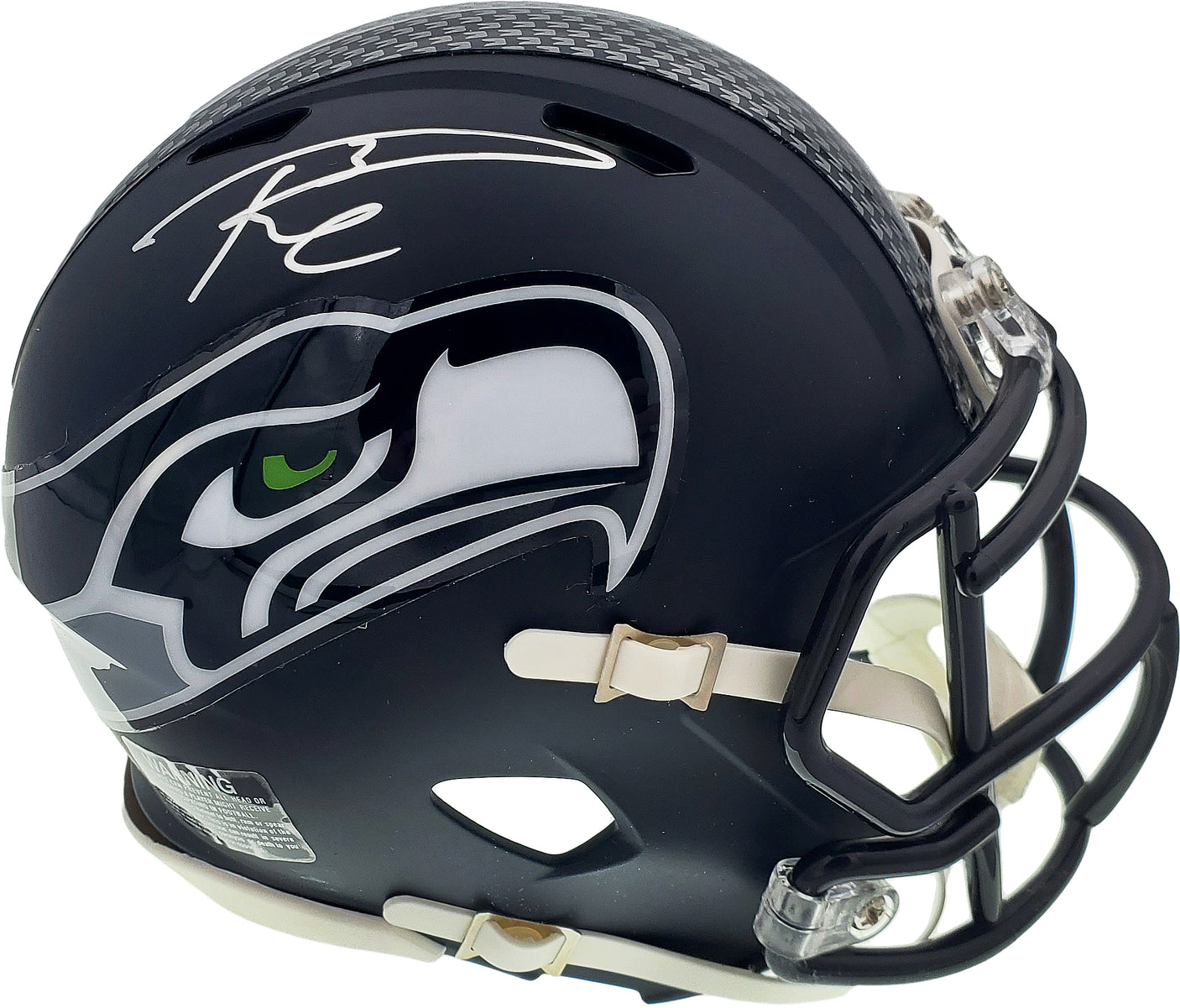 Russell Wilson Autographed Seattle Seahawks Speed Mini Helmet In Silver RW Holo Stock #71468