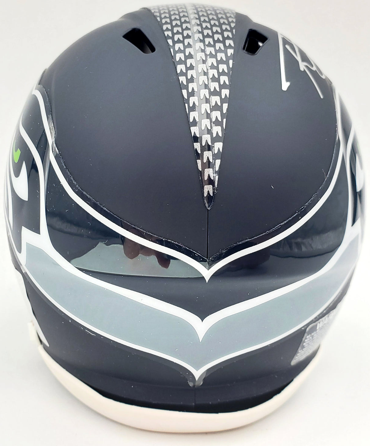 Russell Wilson Autographed Seattle Seahawks Speed Mini Helmet In Silver RW Holo Stock #71468