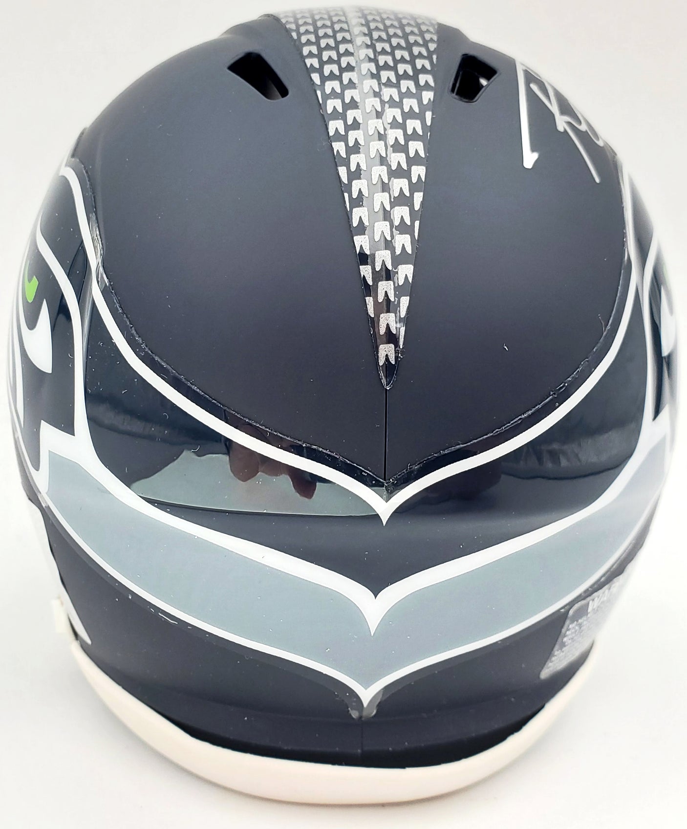 Russell Wilson Autographed Seattle Seahawks Speed Mini Helmet In Silver RW Holo Stock #71468