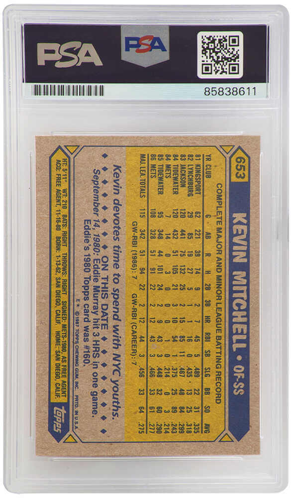 Kevin Mitchell Signed New York Mets 1987 Topps Rookie Baseball Card #653 - (PSA Encapsulated)