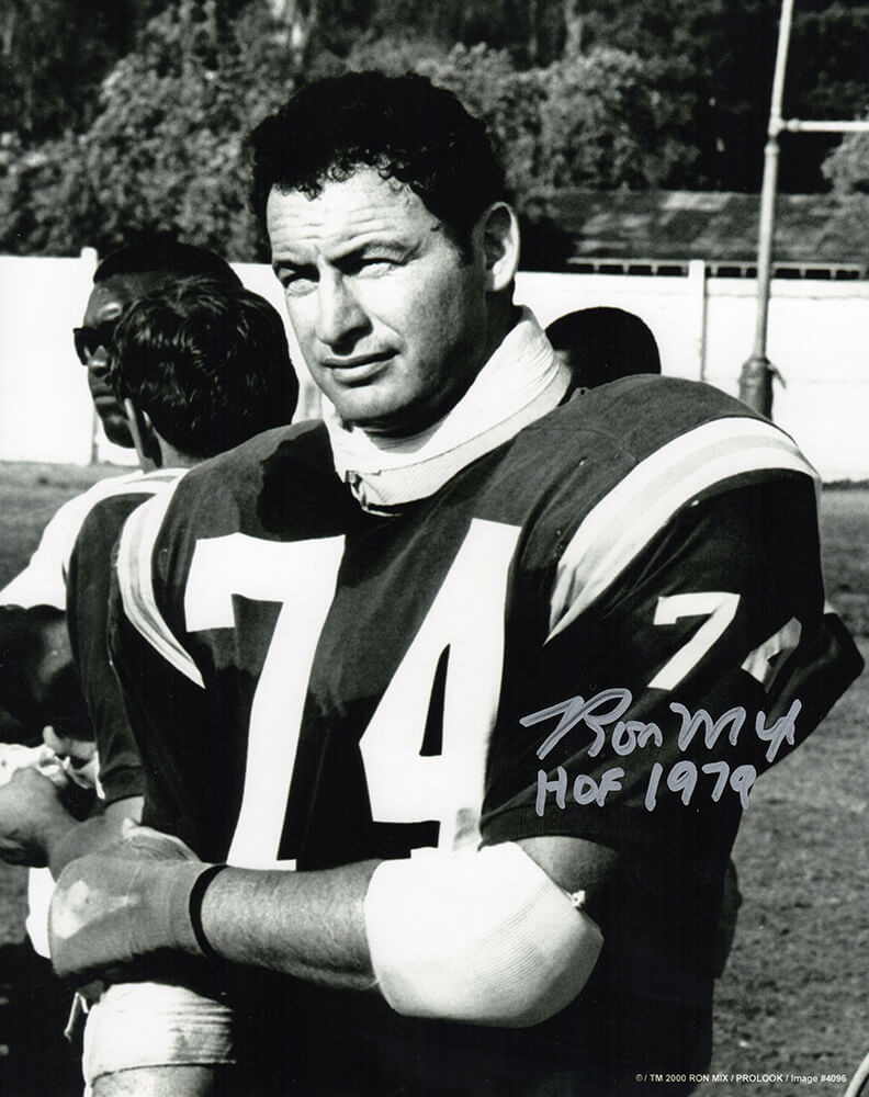 Ron Mix Signed Chargers B&W Close Up 8x10 Photo w/HOF 1979