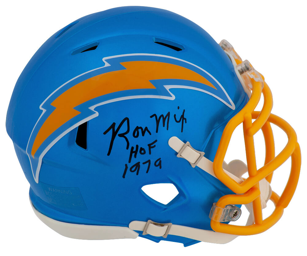 Ron Mix Signed Chargers FLASH Riddell Speed Mini Helmet w/HOF 1979
