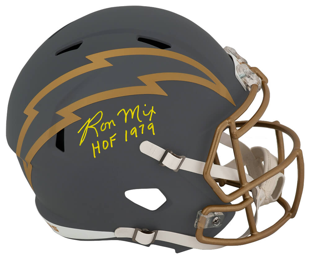 Ron Mix Signed Chargers SLATE Riddell Full Size Speed Replica Helmet w/HOF 1979