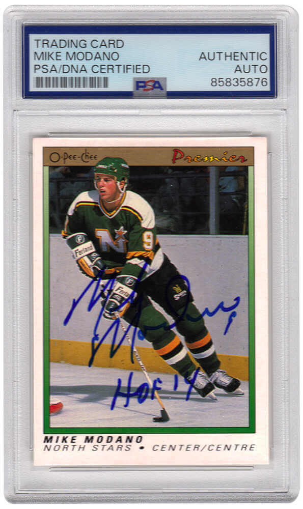 Mike Modano Signed North Stars 1990-91 OPC Premier Hockey Rookie Card #74 w/HOF'14 - (PSA Encapsulated)