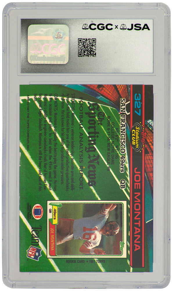 Joe Montana Signed 49ers 1991 Stadium Club Football Trading Card #327 - (CGC x JSA Encapsulated)