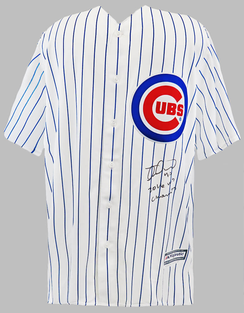 Miguel Montero Signed Chicago Cubs Majestic Replica Baseball Jersey w/2016 WS Champs
