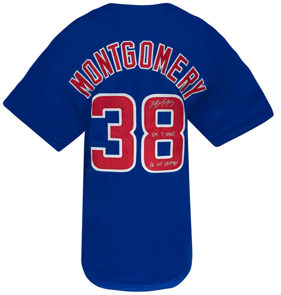 Mike Montgomery Signed Blue Custom Baseball Jersey w/16 WS Champs, Gm 7 Save