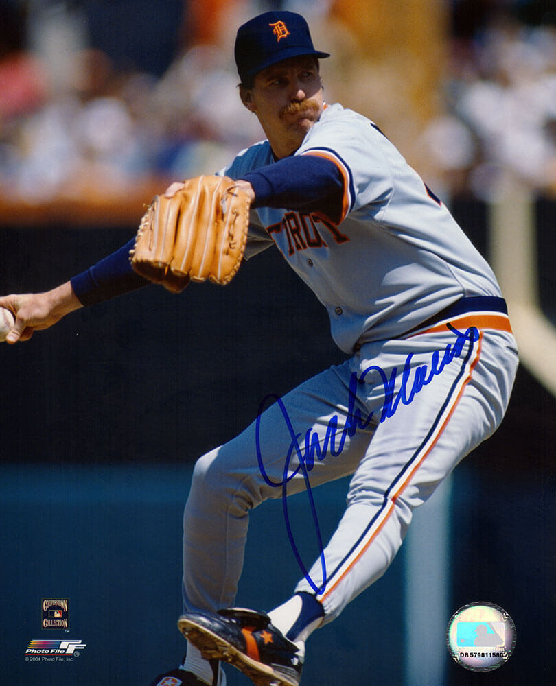 Jack Morris Signed Detroit Tigers Grey Jersey Pitching 8x10 Photo