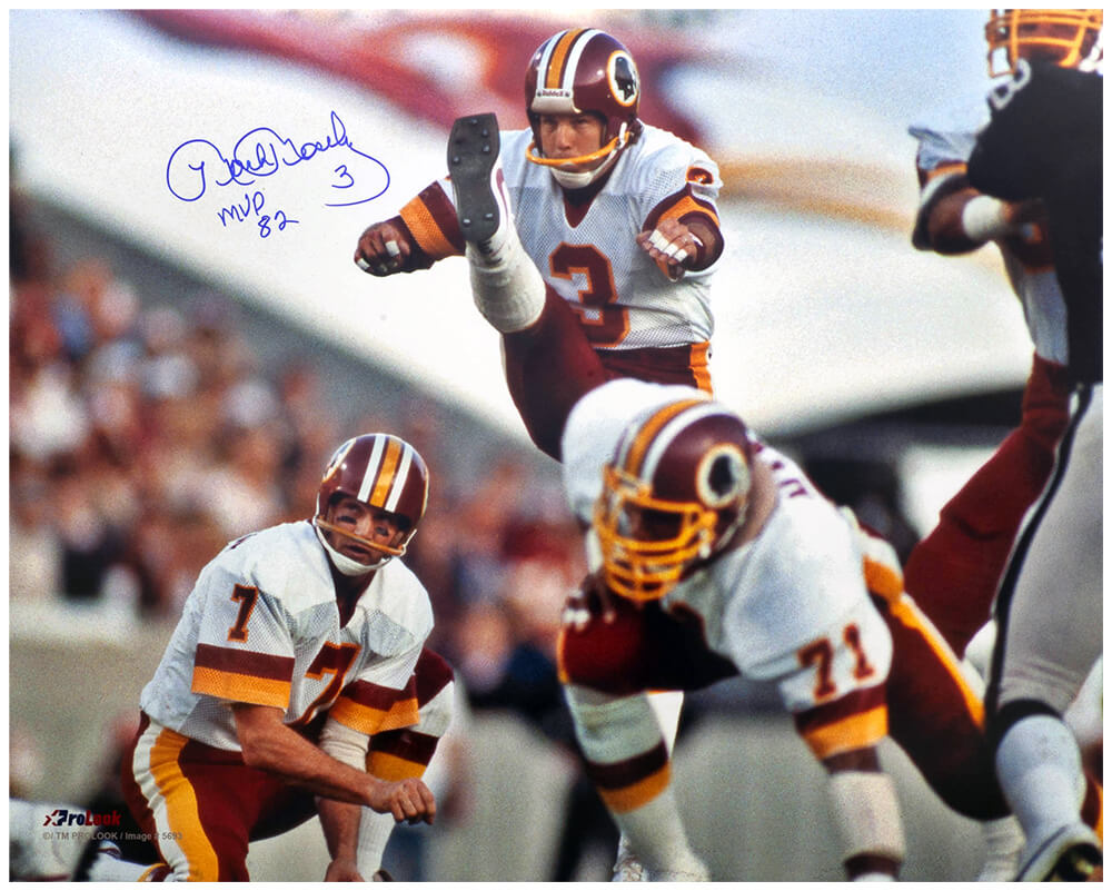 Mark Moseley Signed Washington Football Team Kicking Field Goal Action 16x20 Photo w/MVP'82