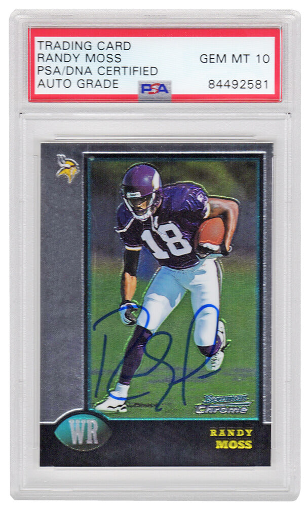 Randy Moss Signed Vikings 1998 Bowman Chrome Rookie Card #182 (PSA/DNA Encapsulated - Auto Grade 10)
