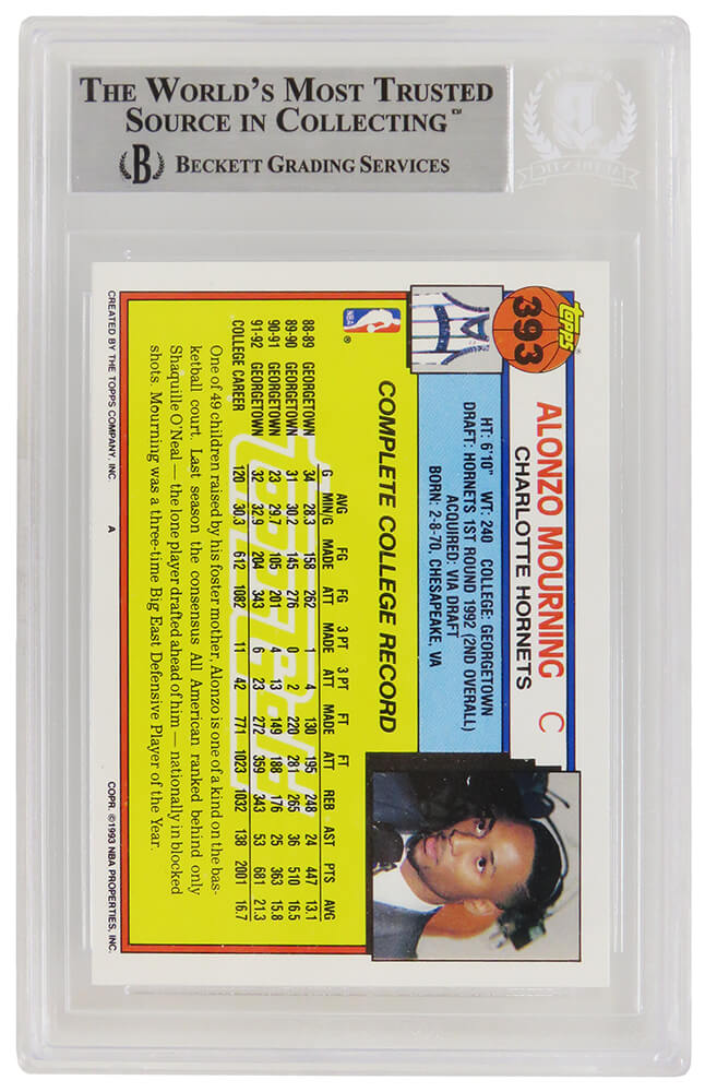 Alonzo Mourning Signed Charlotte Hornets 1992-93 Topps GOLD Rookie Card #393 - (Beckett Encapsulated)